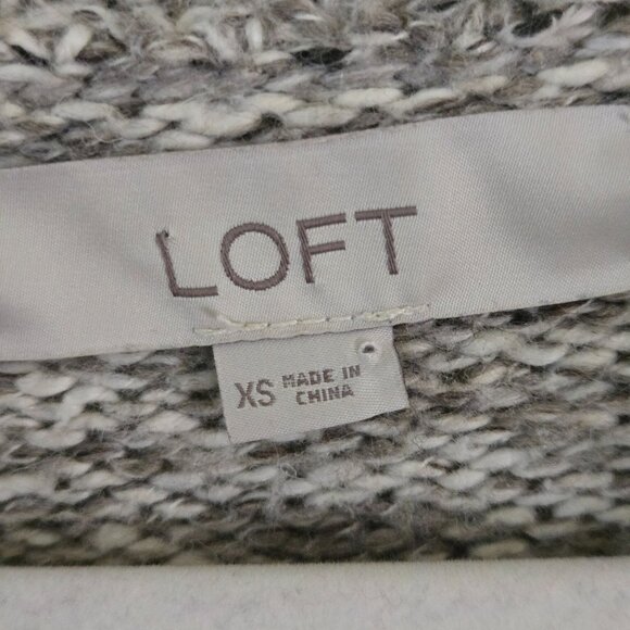 Loft Neutral Polar Bear Fringe Cotton Wool Blend Mockneck Sweater Size XS - Picture 6 of 7